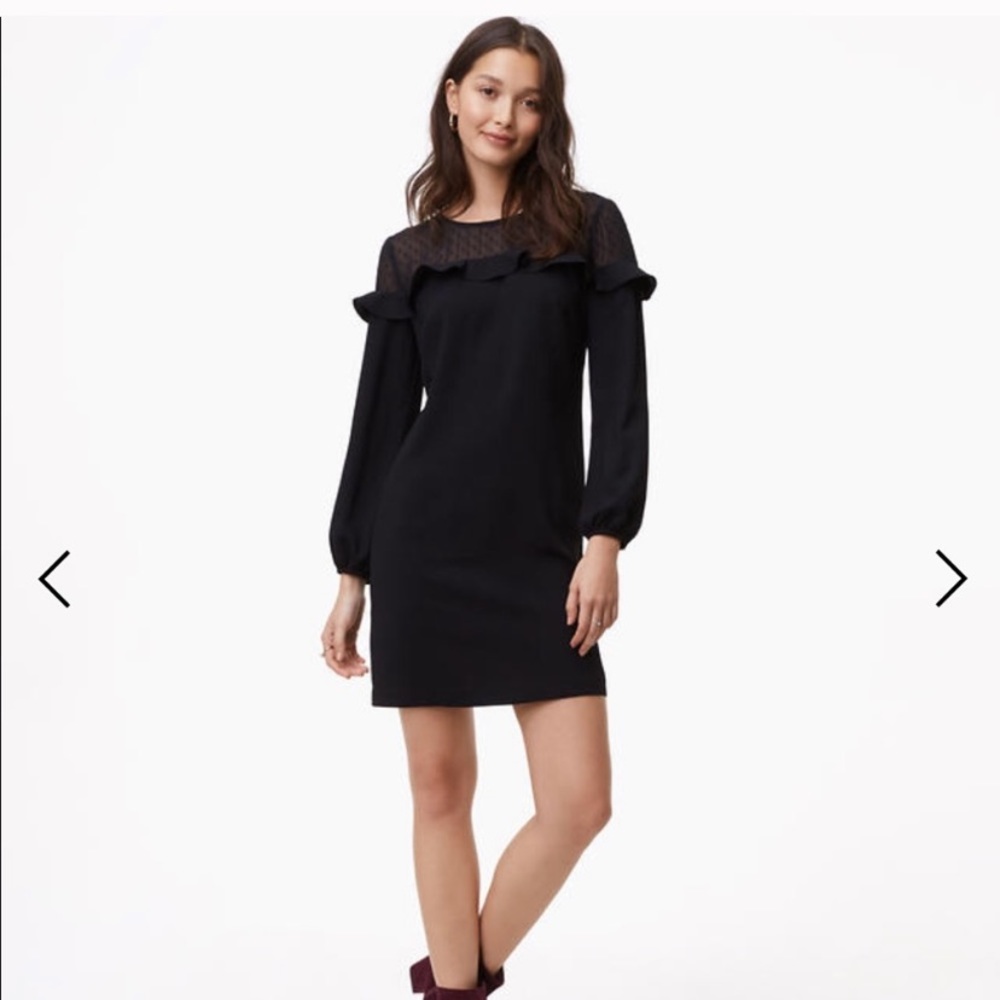 Black Loft Yolk Dress - Sheer Top with Dots